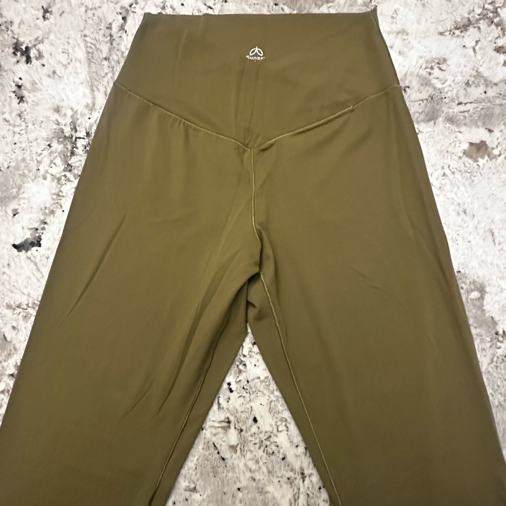 Olive Green High-Waisted Flare Leggings